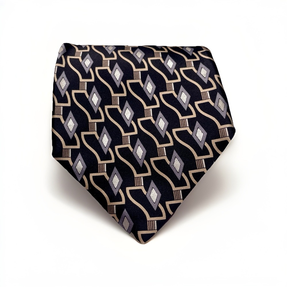 Stafford Executive 100% Silk Italy Made Black Geometric Neck Tie Classy Formal